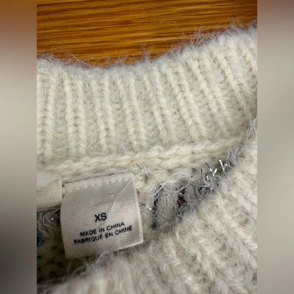 Moth Anthropologie Cream Knit Sweater Rainbow Confetti Fuzzy Cozy Pullover XS - Picture 9 of 11